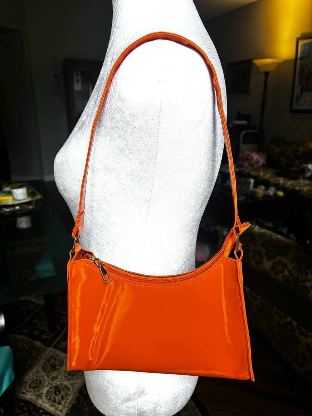 Orange Patent Leather Shoulder Bag